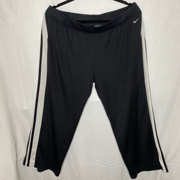 Nike Cropped Pants Stretch Elastic Waist Pull-On Womens Size XL Black White - Picture 1 of 8